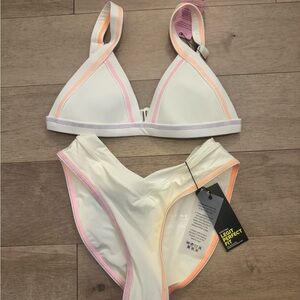White Bikini Set with Pink and Orange Accents